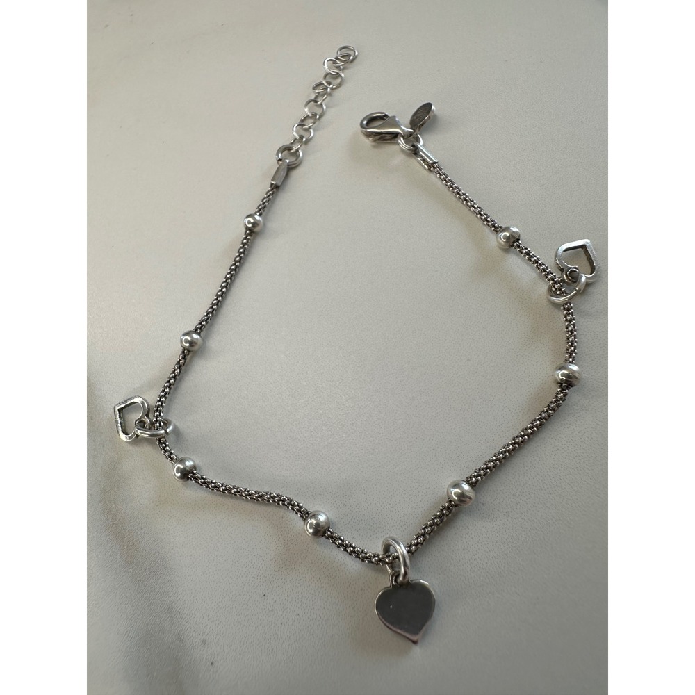 Dyadema 925 Sterling Silver Heart Bead Popcorn Chain Bracelet Made in Italy